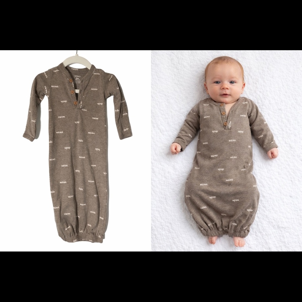 🩷5/$25 Carter’s Baby Gown 3M Brown Mama & Dada Print Sleepwear